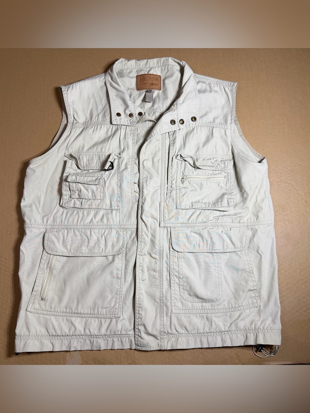 Outback Trading Company Men's Utility Vest XL Beige Multi-Pocket Full Zip